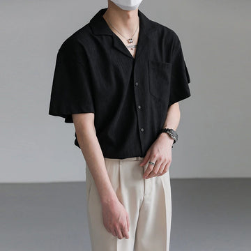 Riolio Summer Men's Clothing Light Luxury Suit Neck Shirt Korean Striped Short Sleeve Button-down Retro Fashion Streetwear Leisure